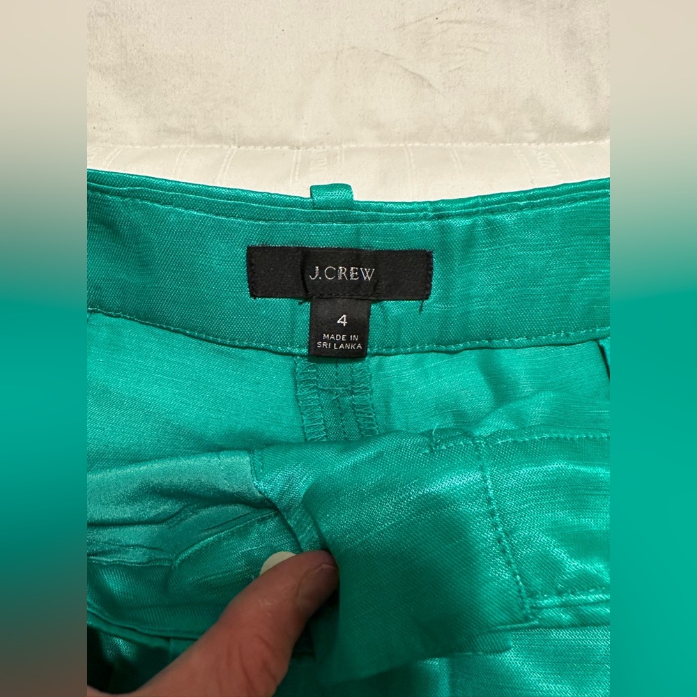 Fun JCrew shiny green dress shorts, like new, dry cleaned